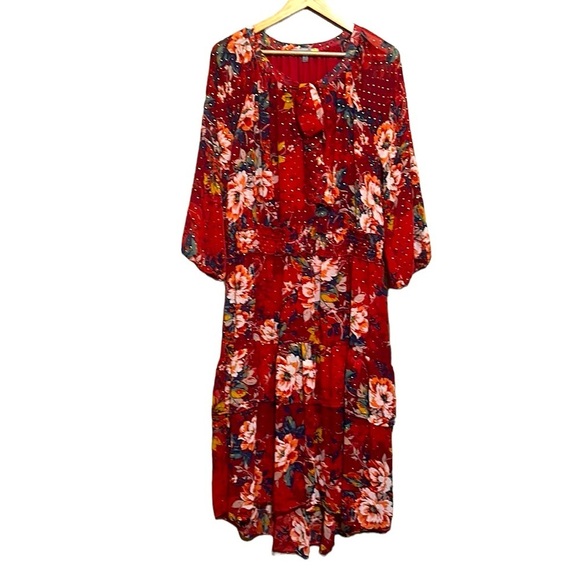 FIGUEROA & FLOWER Floral Print Red Midi Dress Size 2X NWT - Picture 5 of 16